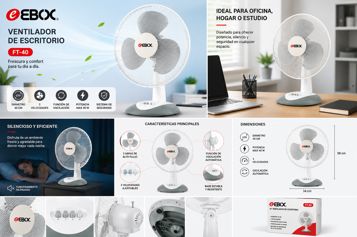 Ventilador de escritorio EBOX FT-40
